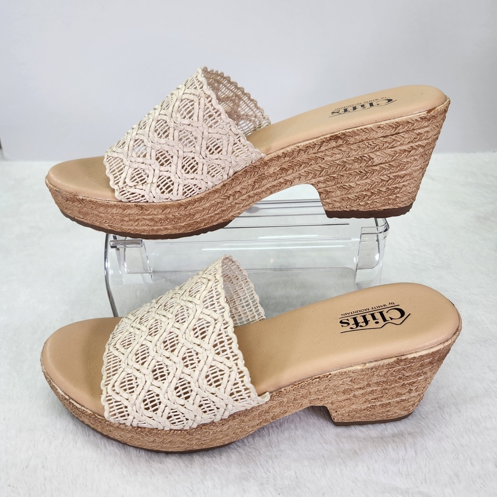 Cliffs by White Mountain Women's Cream Platform Woven Slide Sandals Size 9 - Picture 2 of 9